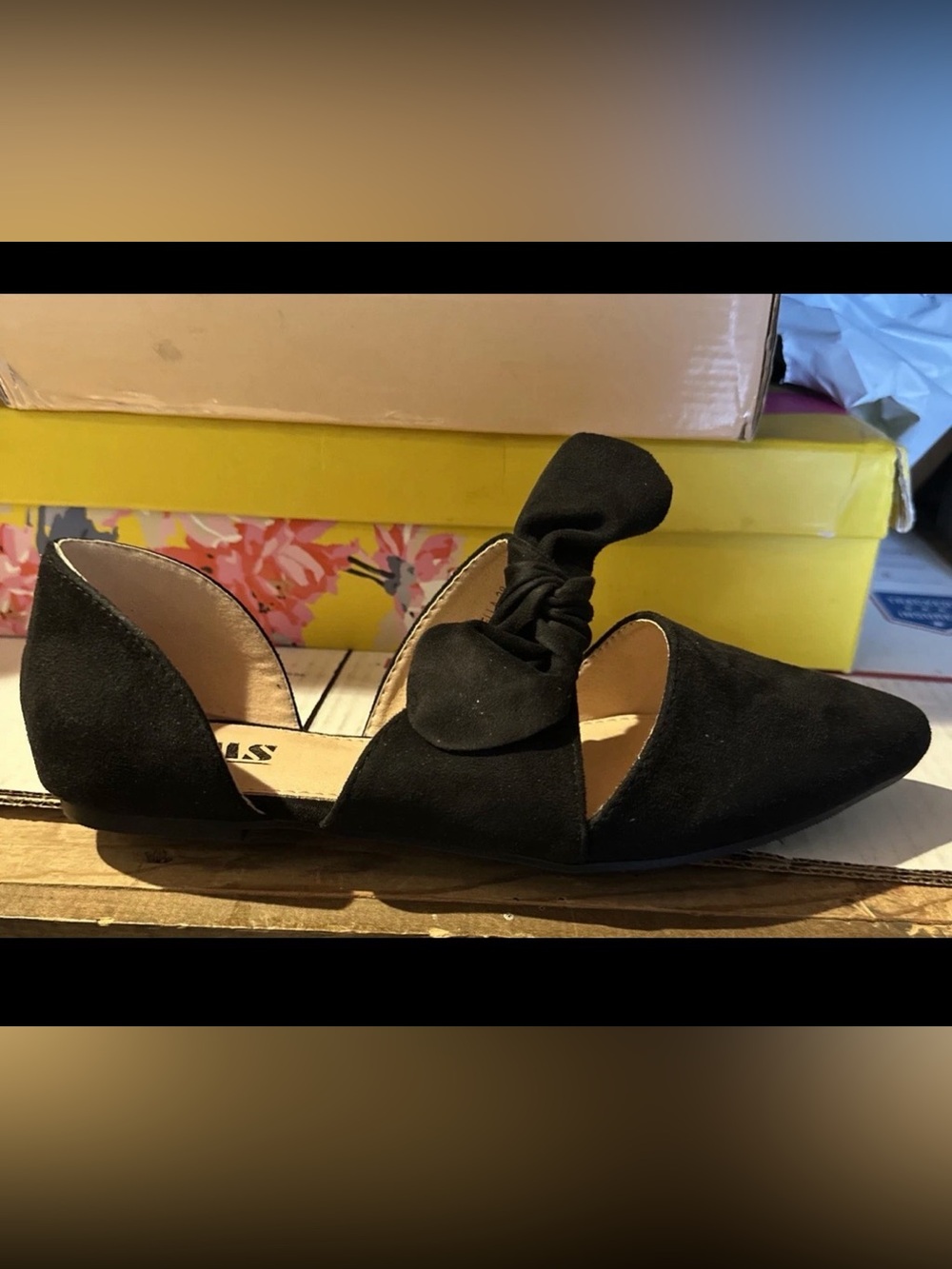 AMS Women’s Iseabella 28 Slip On Flat Shoes Black Bow Size 7.5 M